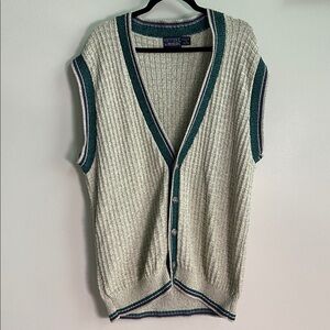 Vintage 90s Mens L Cable Knit V Neck Cotton Sweater Vest Golf Preppy Grandpacore